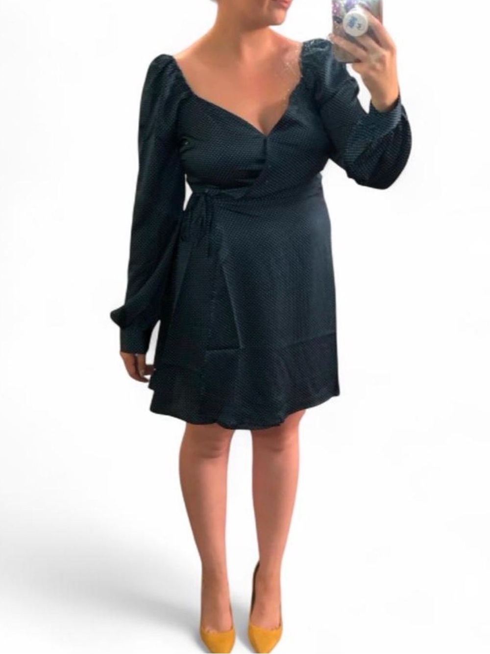 All in Favor Teal Polka Dot Wrap Mini Dress Size M